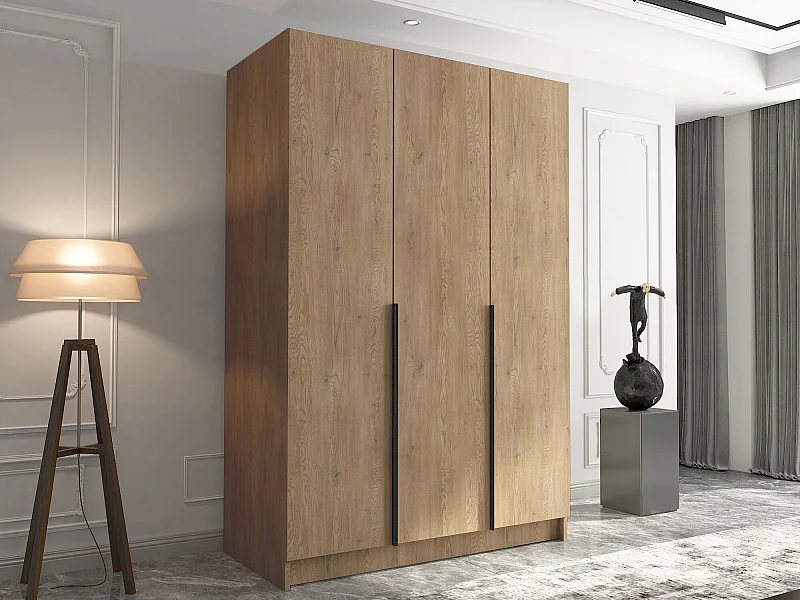 Armoire Closico 198, Clair bois|Noir, 215x150x58cm, Portes d'armoire: Avec des charnières