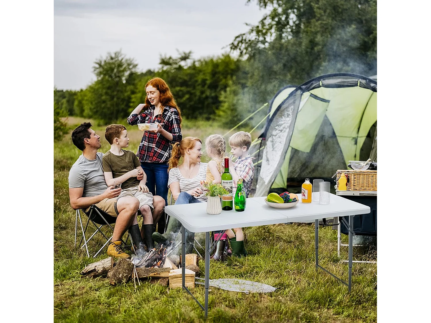 Campingtafel in hoogte verstelbaar, draagbare klaptafel, inklapbare tuintafel met handgreep, voor camping, bruiloft, feest, 120 x 60 x 74,5 cm