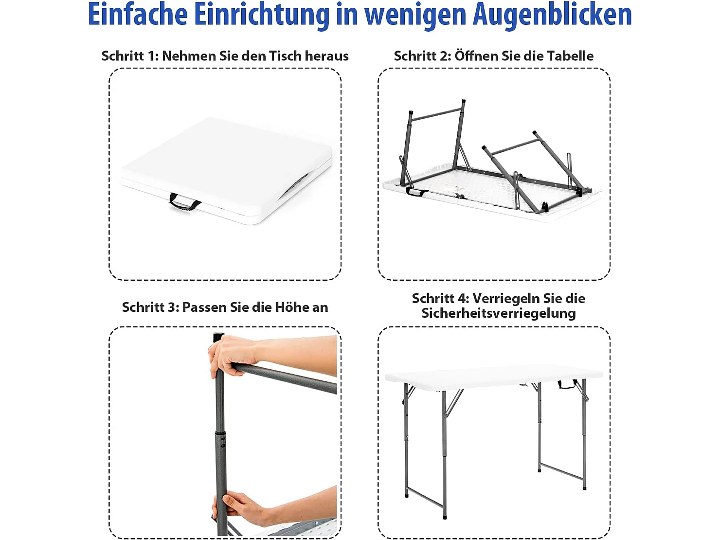 Campingtafel in hoogte verstelbaar, draagbare klaptafel, inklapbare tuintafel met handgreep, voor camping, bruiloft, feest, 120 x 60 x 74,5 cm