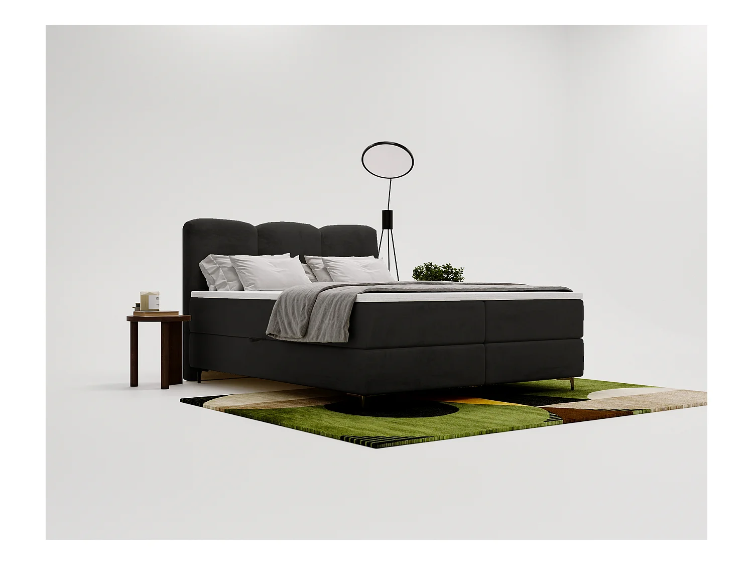 Emporius Malaga Box łóżko kontynentalne z topperem 180x200 - łóżko z dwoma pojemnikami i materacem H3, tkanina aksamitna, czarny (Magic Velvet 2219)