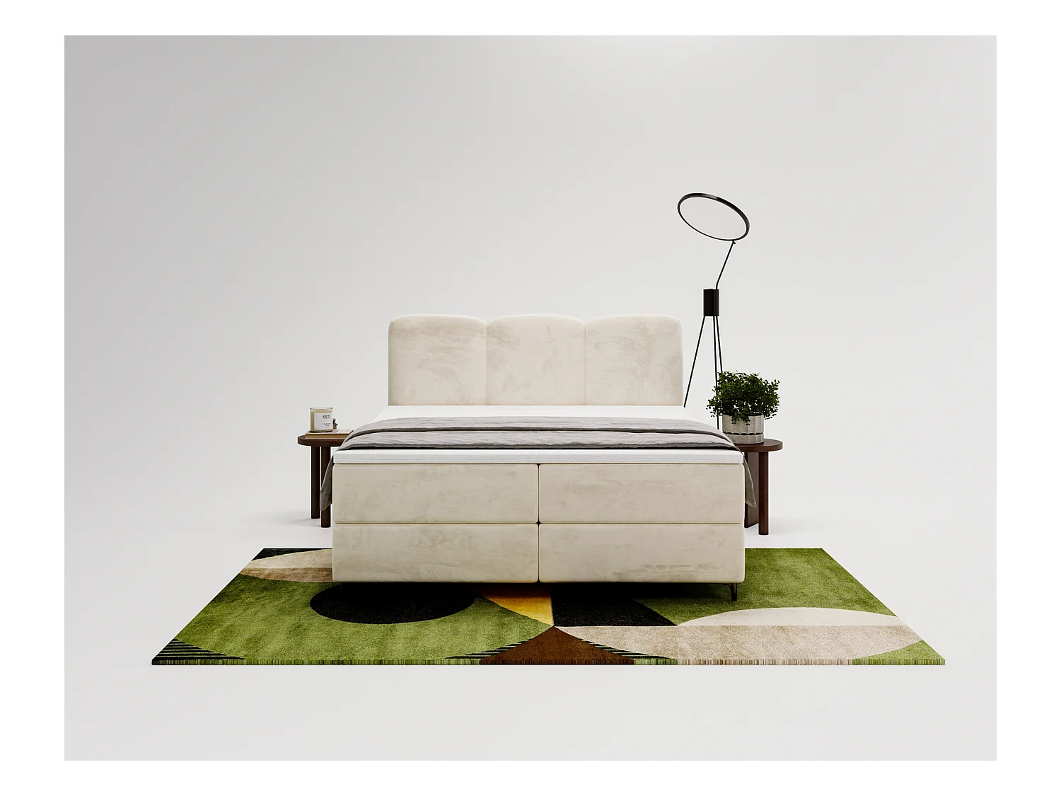 Emporius Malaga Box łóżko kontynentalne z topperem 180x200 - łóżko z dwoma pojemnikami i materacem H3, tkanina aksamitna, beżowy (Magic Velvet 2201)