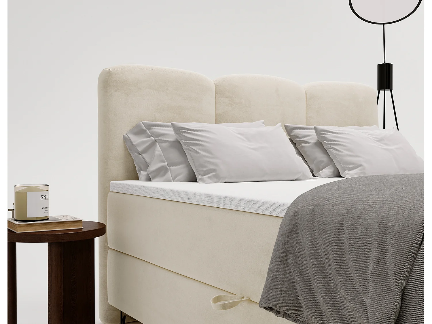 Emporius Malaga Box Lit double 180x200 avec coffre - Lit + matelas + surmatelas, lit adulte 180x200 Beige (Magic Velvet 2201)