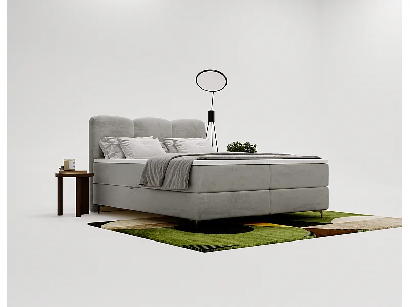 Emporius Malaga Box gestoffeerd bed 160x200 met matras H3 - boxspringbed, bed met opbergruimte en topper - fluweel grijs (Magic Velvet 2217)