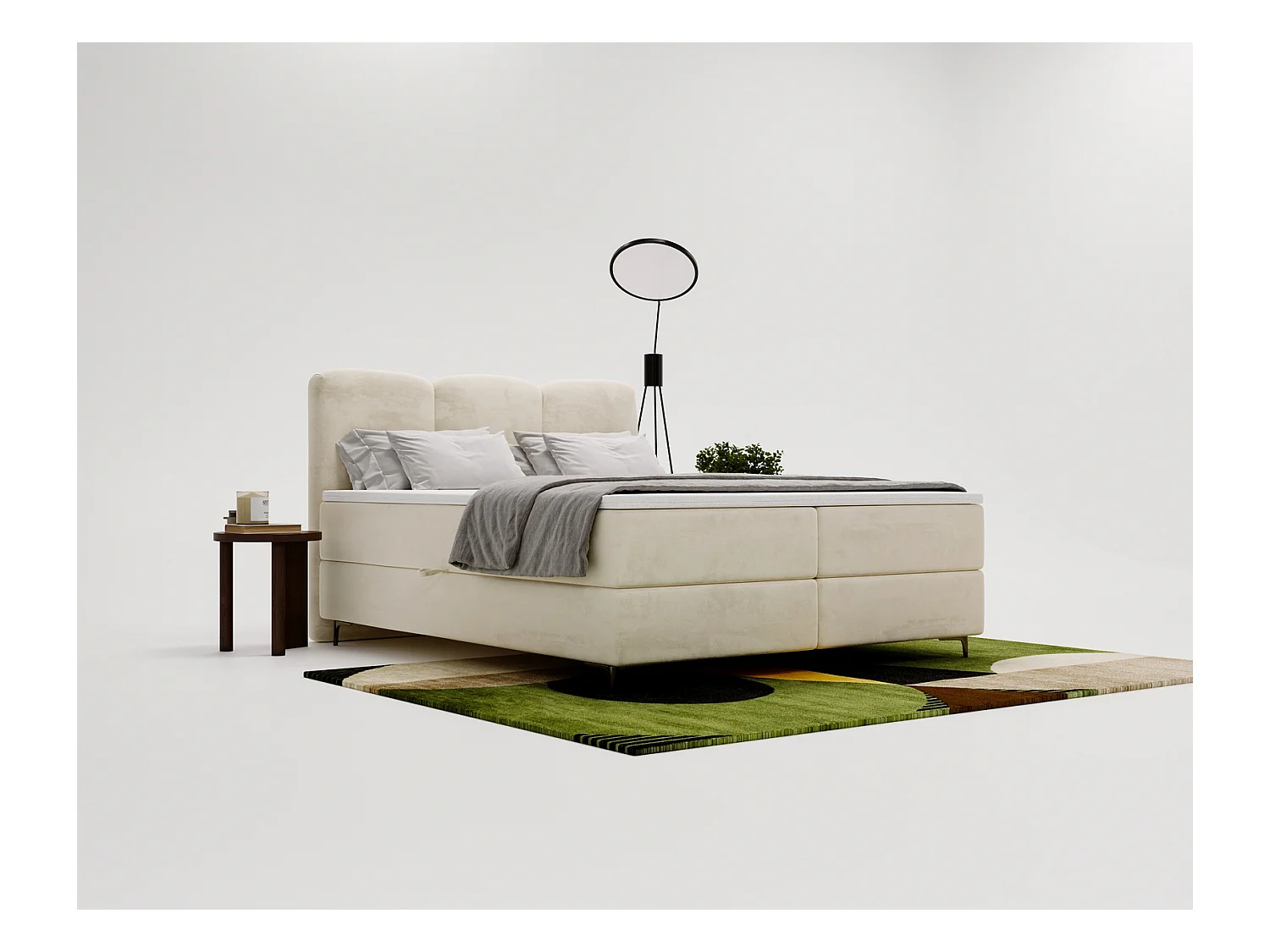 Emporius Malaga Box łóżko kontynentalne z topperem 140x200 - łóżko z dwoma pojemnikami i materacem H3, tkanina aksamitna, beżowy (Magic Velvet 2201)