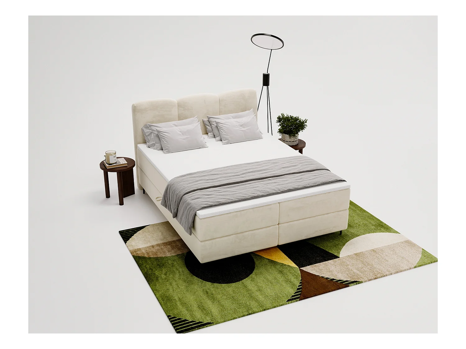 Emporius Malaga Box łóżko kontynentalne z topperem 140x200 - łóżko z dwoma pojemnikami i materacem H3, tkanina aksamitna, beżowy (Magic Velvet 2201)