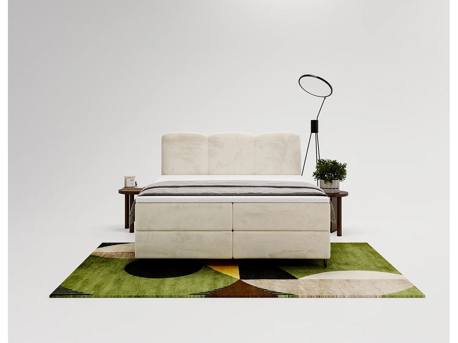 Emporius Malaga Box Lit double 140x200 avec coffre - Lit + matelas + surmatelas, lit adulte 140x200 Beige (Magic Velvet 2201)