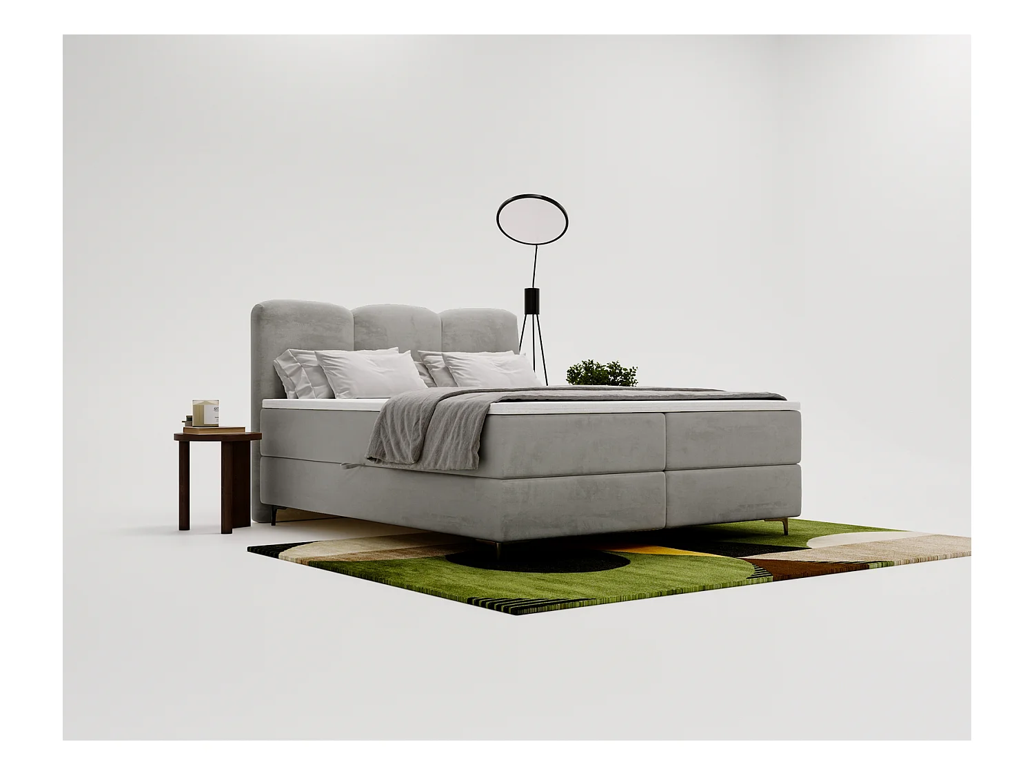 Emporius Malaga Box łóżko kontynentalne z topperem 180x200 - łóżko z dwoma pojemnikami i materacem H3, tkanina aksamitna, szary (Magic Velvet 2217)