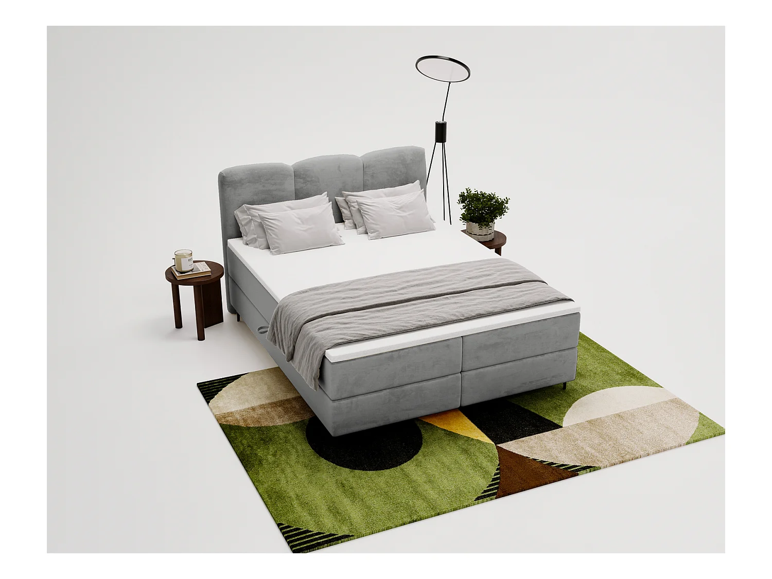 Emporius Malaga Box łóżko kontynentalne z topperem 180x200 - łóżko z dwoma pojemnikami i materacem H3, tkanina aksamitna, szary (Magic Velvet 2217)