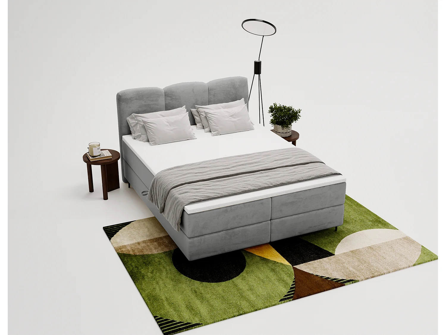 Emporius Malaga Box Lit double 180x200 avec coffre - Lit + matelas + surmatelas, lit adulte 180x200 Gris (Magic Velvet 2217)