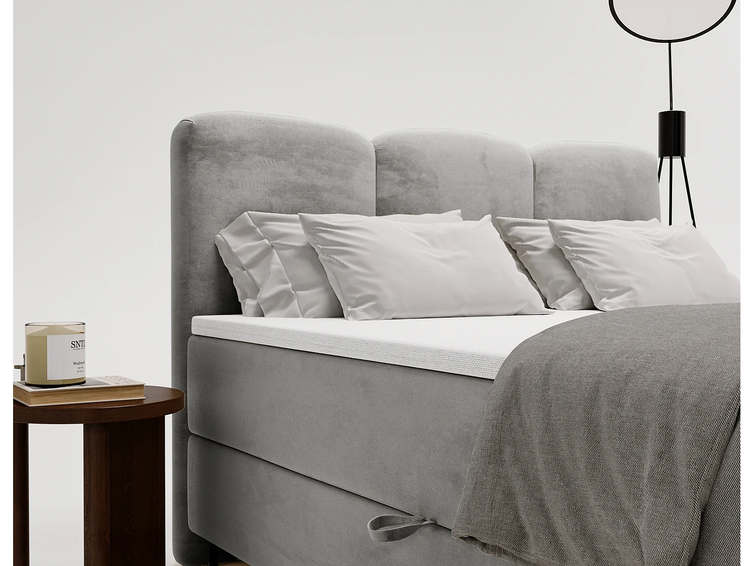 Emporius Malaga Box Lit double 180x200 avec coffre - Lit + matelas + surmatelas, lit adulte 180x200 Gris (Magic Velvet 2217)