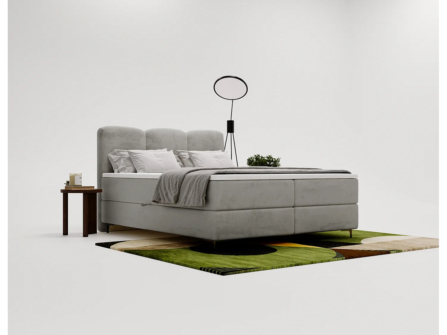 Emporius Malaga Box Lit double 180x200 avec coffre - Lit + matelas + surmatelas, lit adulte 180x200 Gris (Magic Velvet 2217)