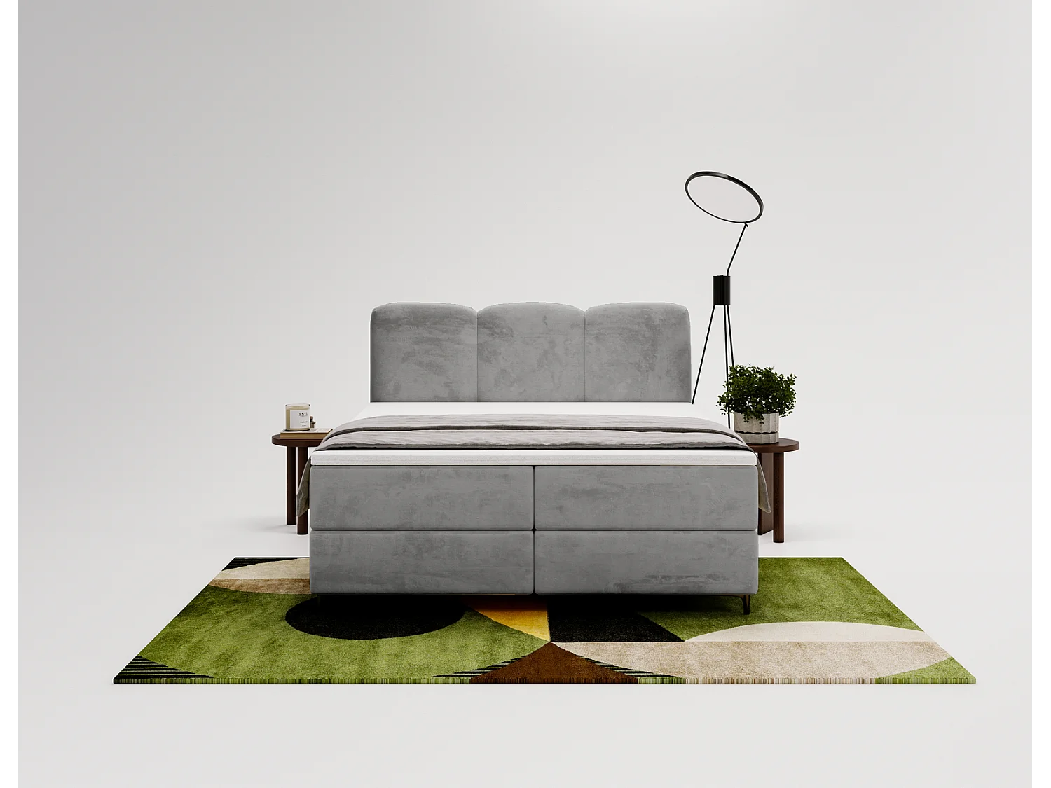 Emporius Malaga Box Lit double 180x200 avec coffre - Lit + matelas + surmatelas, lit adulte 180x200 Gris (Magic Velvet 2217)