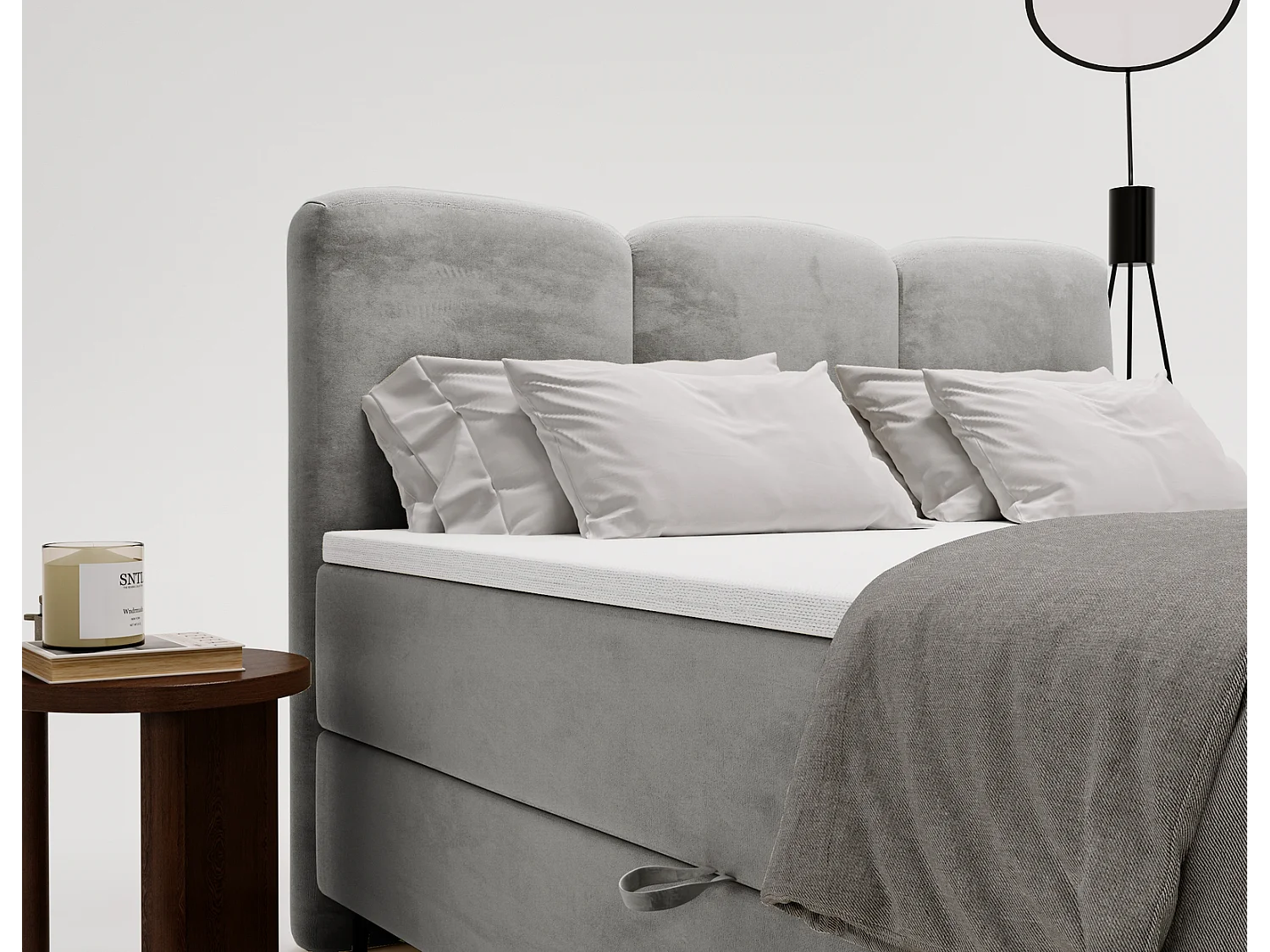 Emporius Malaga Box Lit double 180x200 avec coffre - Lit + matelas + surmatelas, lit adulte 180x200 Gris (Magic Velvet 2217)