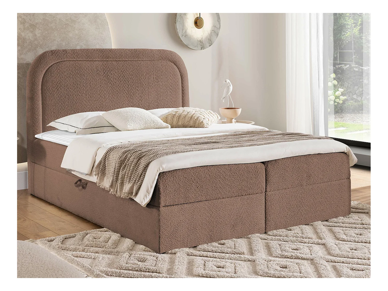 Cama continental Baltimore 197, Casal, Castanho, Tecido, 20x21x12cm