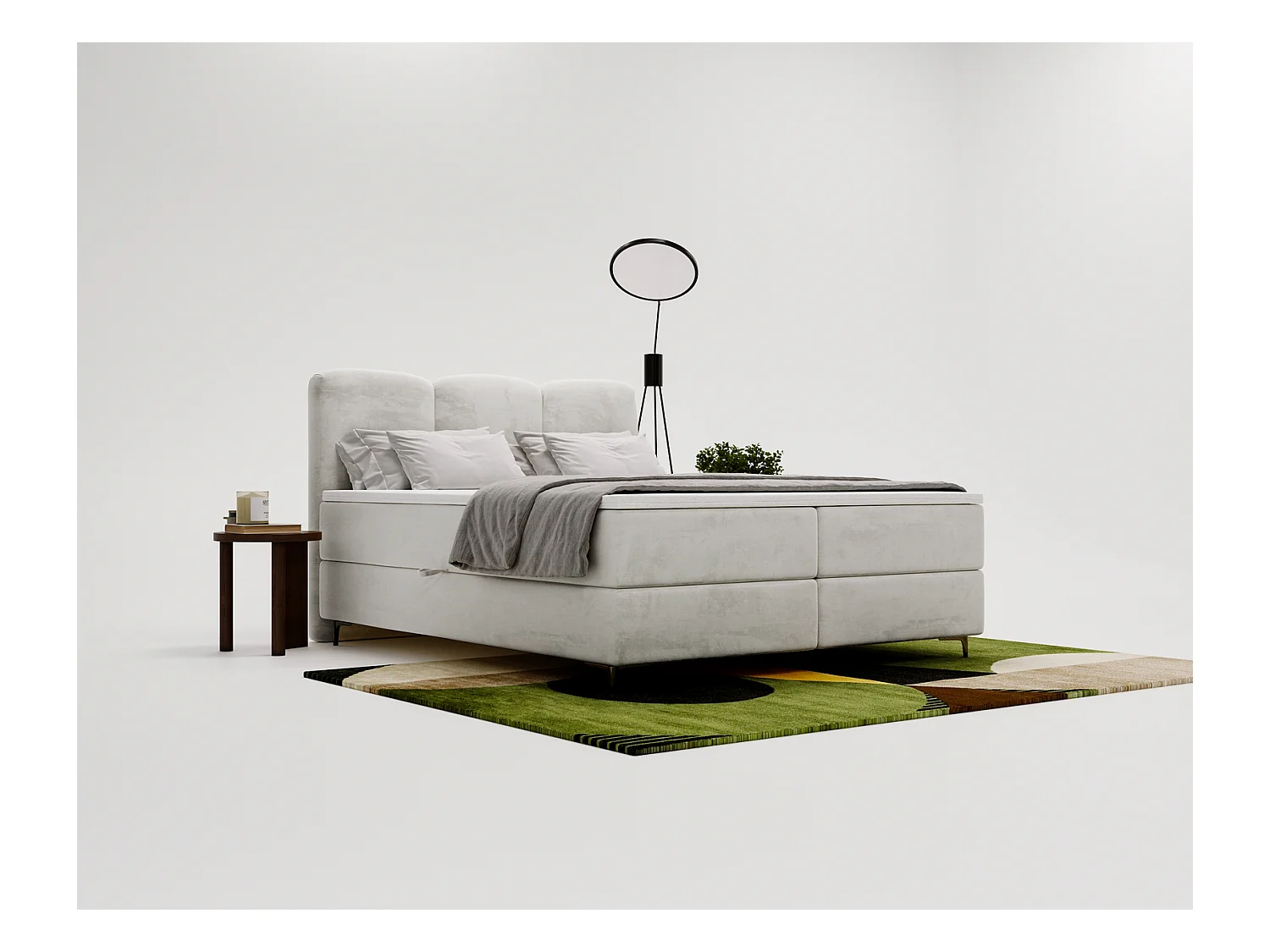 Emporius Malaga Box łóżko kontynentalne z topperem 160x200 - łóżko z dwoma pojemnikami i materacem H3, tkanina aksamitna, jasny szary (Magic Velvet 2218)