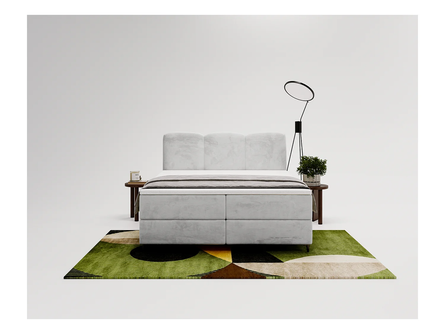 Emporius Malaga Box łóżko kontynentalne z topperem 160x200 - łóżko z dwoma pojemnikami i materacem H3, tkanina aksamitna, jasny szary (Magic Velvet 2218)