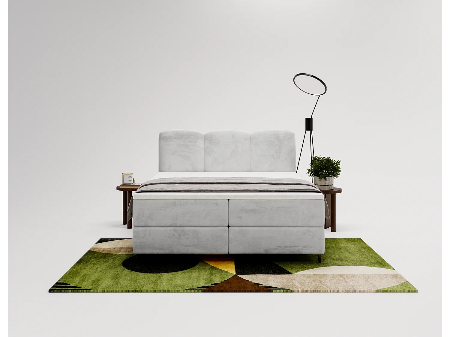 Emporius Malaga Box łóżko kontynentalne z topperem 160x200 - łóżko z dwoma pojemnikami i materacem H3, tkanina aksamitna, jasny szary (Magic Velvet 2218)