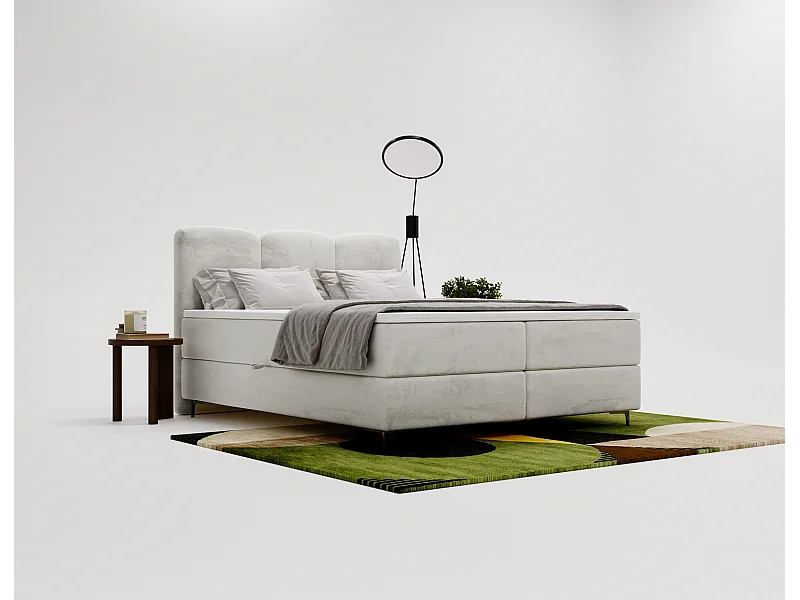 Emporius Malaga Box Lit double 160x200 avec coffre - Lit + matelas + surmatelas, lit adulte 160x200 Gris clair (Magic Velvet 2218)