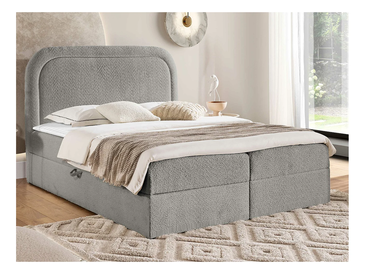 Cama continental Baltimore 197, Continental, Cinzento, Tecido