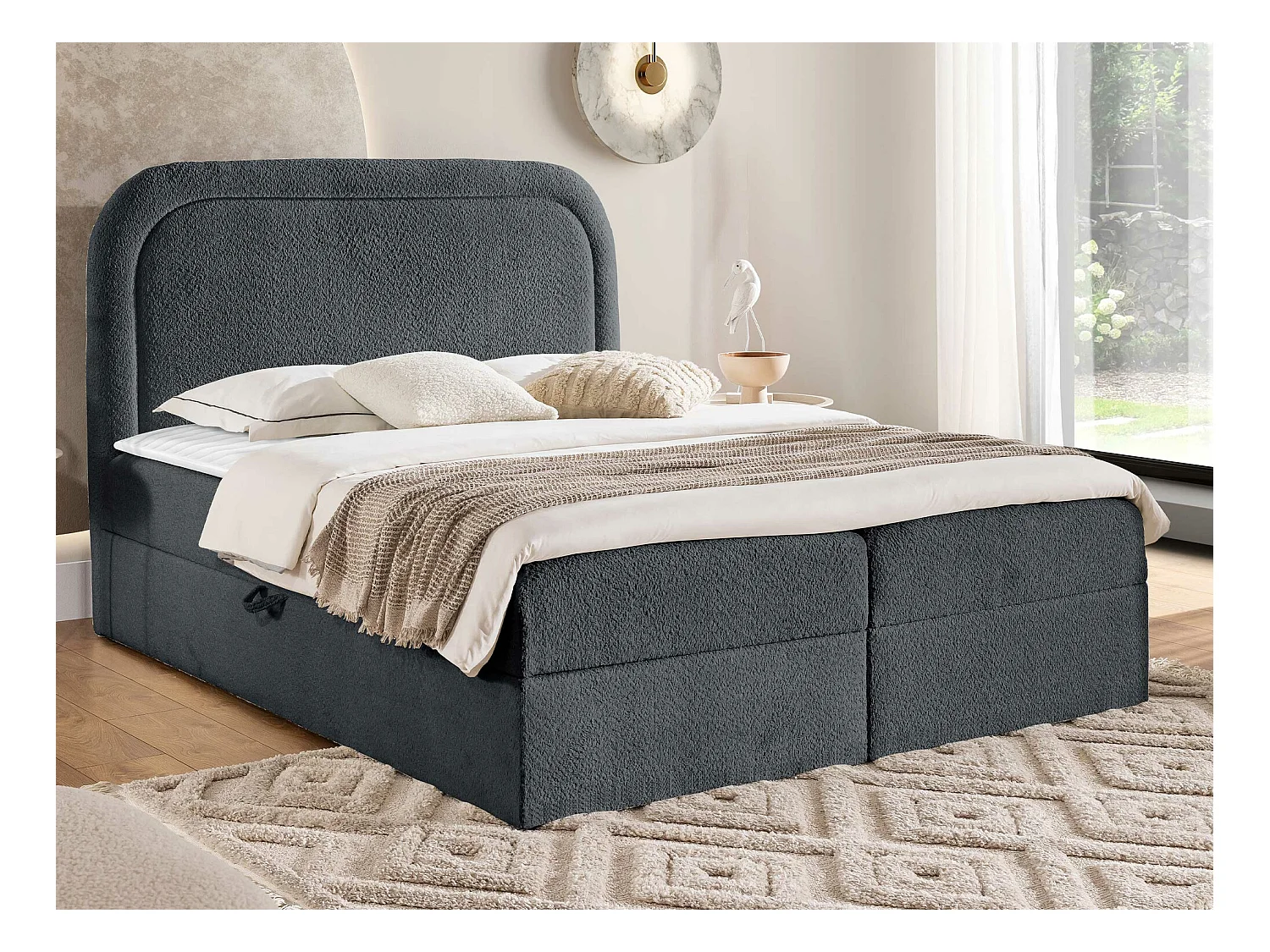 Cama continental Baltimore 197, Casal, Cinzento, Tecido, 20x21x12cm