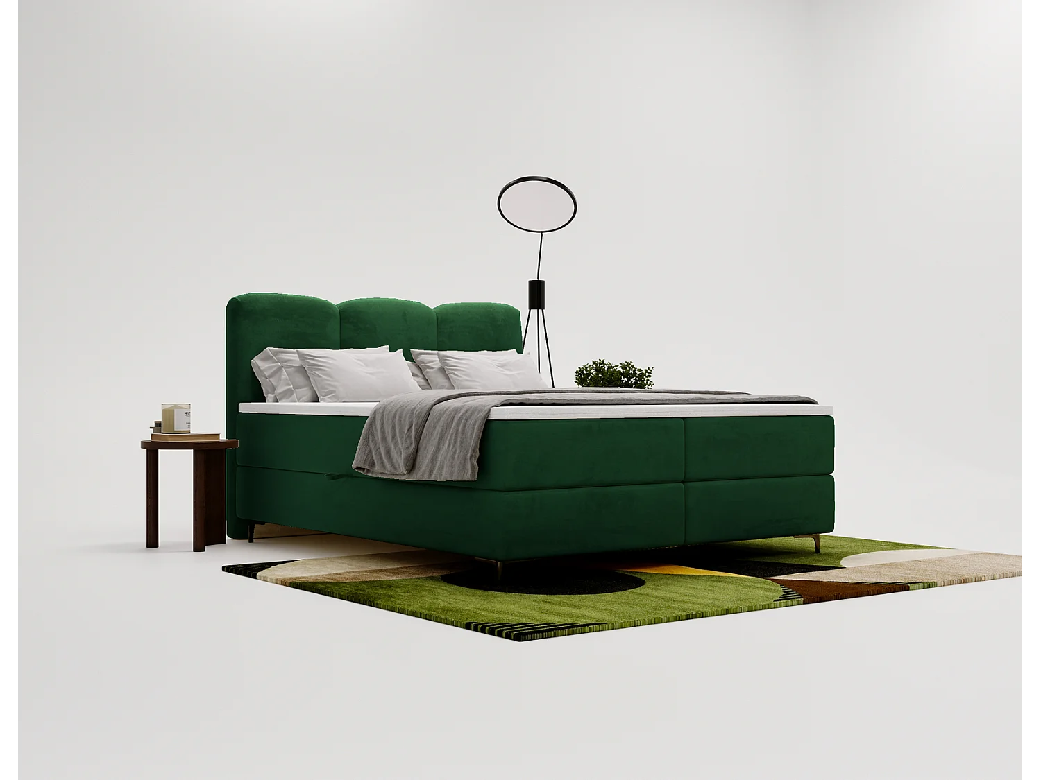 Emporius Malaga Box gestoffeerd bed 160x200 met matras H3 - boxspringbed, bed met opbergruimte en topper - fluweel groen (Magic Velvet 2225)