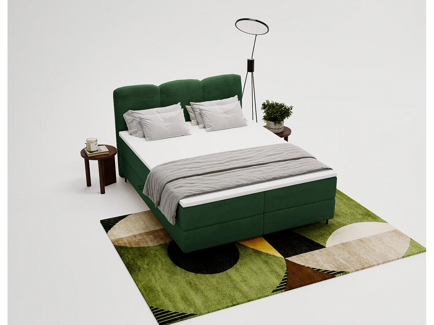 Emporius Malaga Box gestoffeerd bed 160x200 met matras H3 - boxspringbed, bed met opbergruimte en topper - fluweel groen (Magic Velvet 2225)