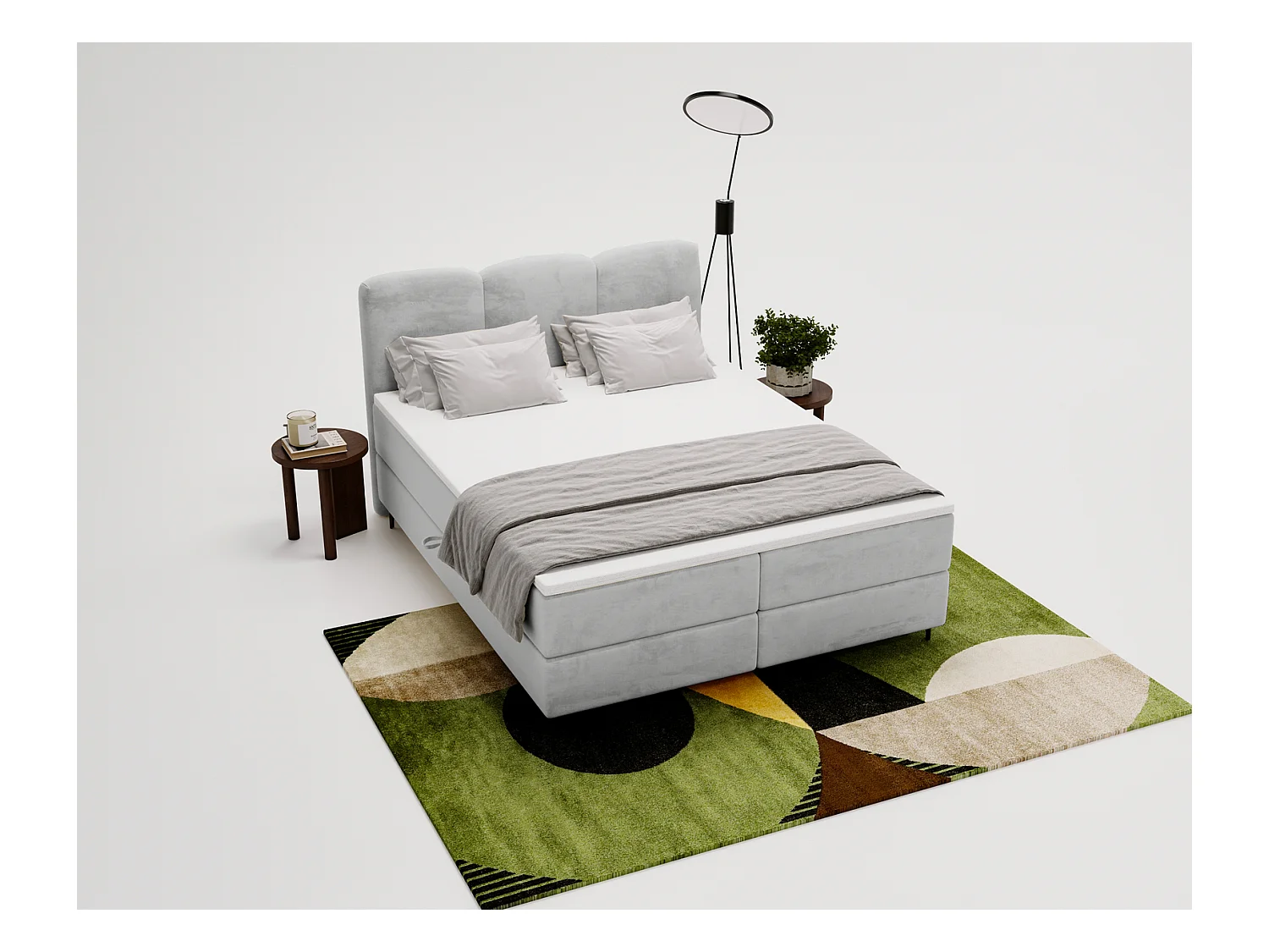 Emporius Malaga Box łóżko kontynentalne z topperem 140x200 - łóżko z dwoma pojemnikami i materacem H3, tkanina aksamitna, jasny szary (Magic Velvet 2218)