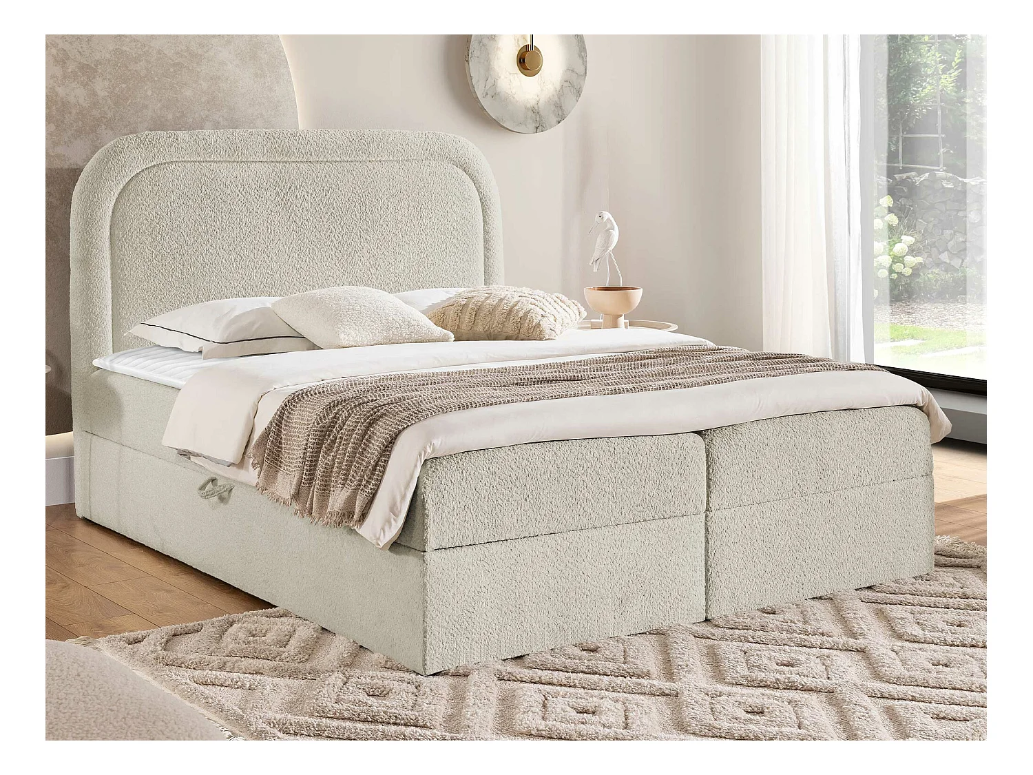 Cama continental Baltimore 197, Continental, Castanho claro, Tecido