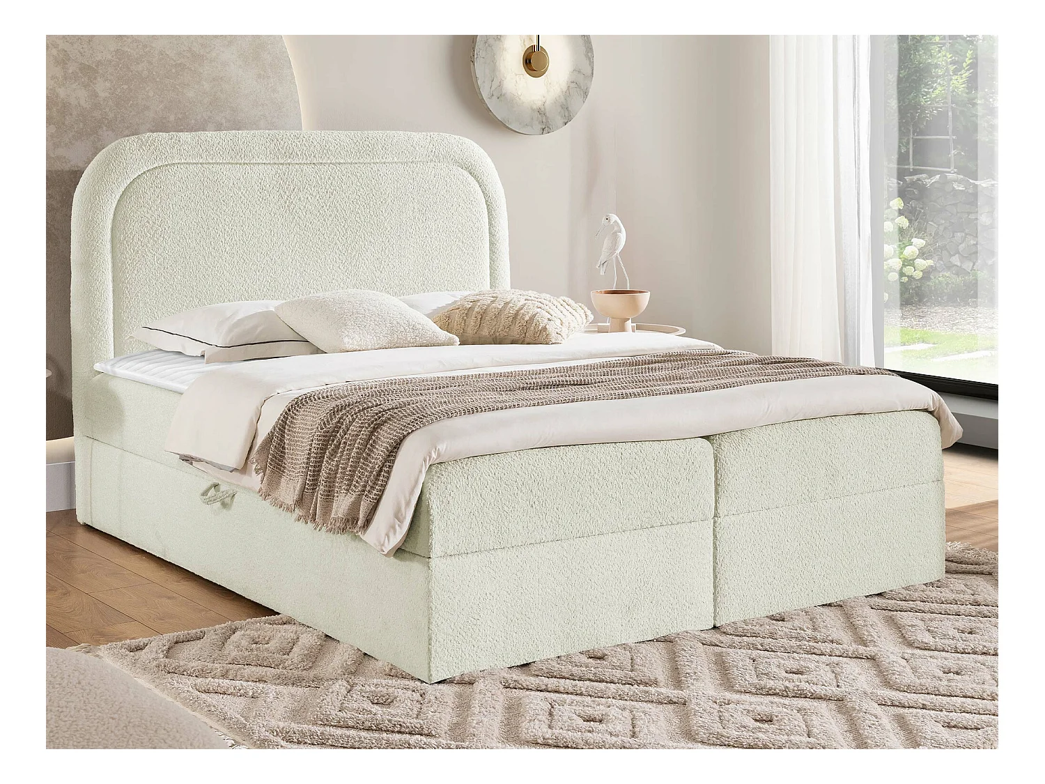 Cama continental Baltimore 197, Casal, Castanho claro, Tecido