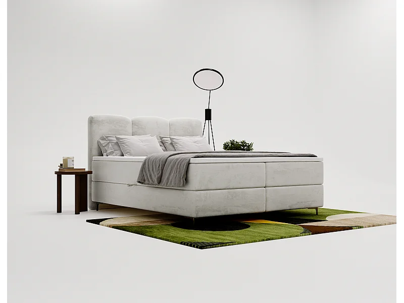 Emporius Malaga Box Lit double 180x200 avec coffre - Lit + matelas + surmatelas, lit adulte 180x200 Gris clair (Magic Velvet 2218)