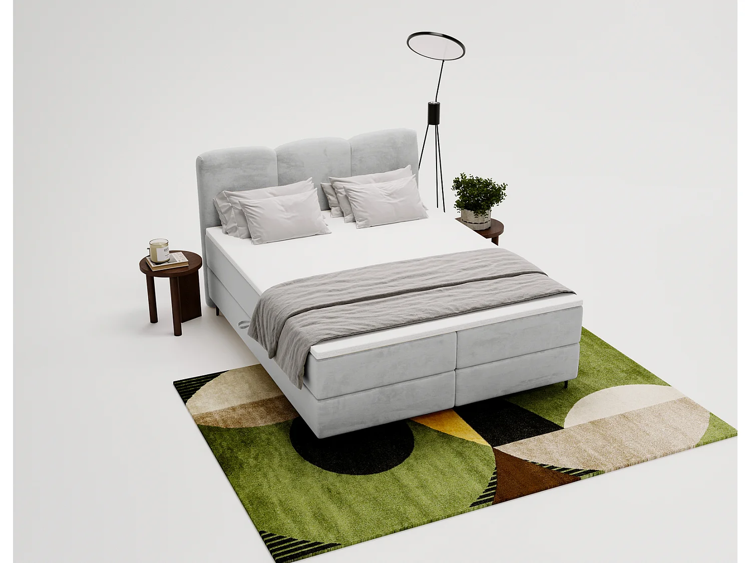 Emporius Malaga Box Lit double 180x200 avec coffre - Lit + matelas + surmatelas, lit adulte 180x200 Gris clair (Magic Velvet 2218)