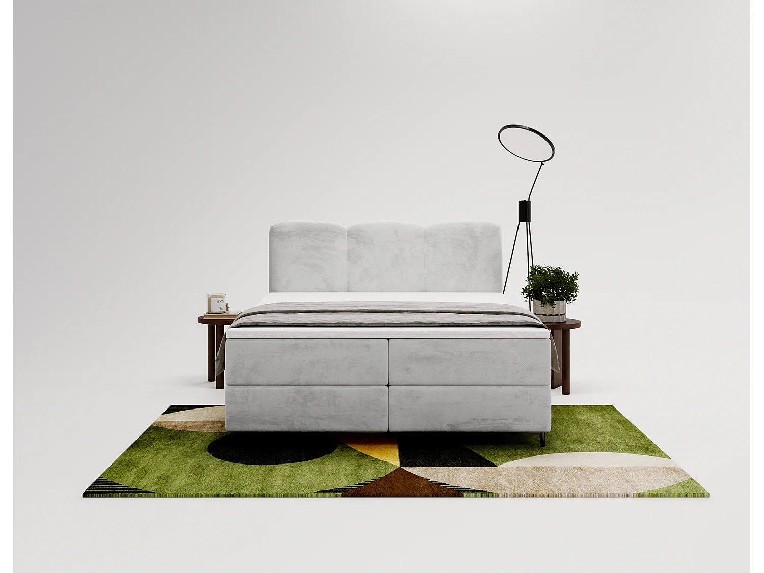 Emporius Malaga Box Lit double 180x200 avec coffre - Lit + matelas + surmatelas, lit adulte 180x200 Gris clair (Magic Velvet 2218)