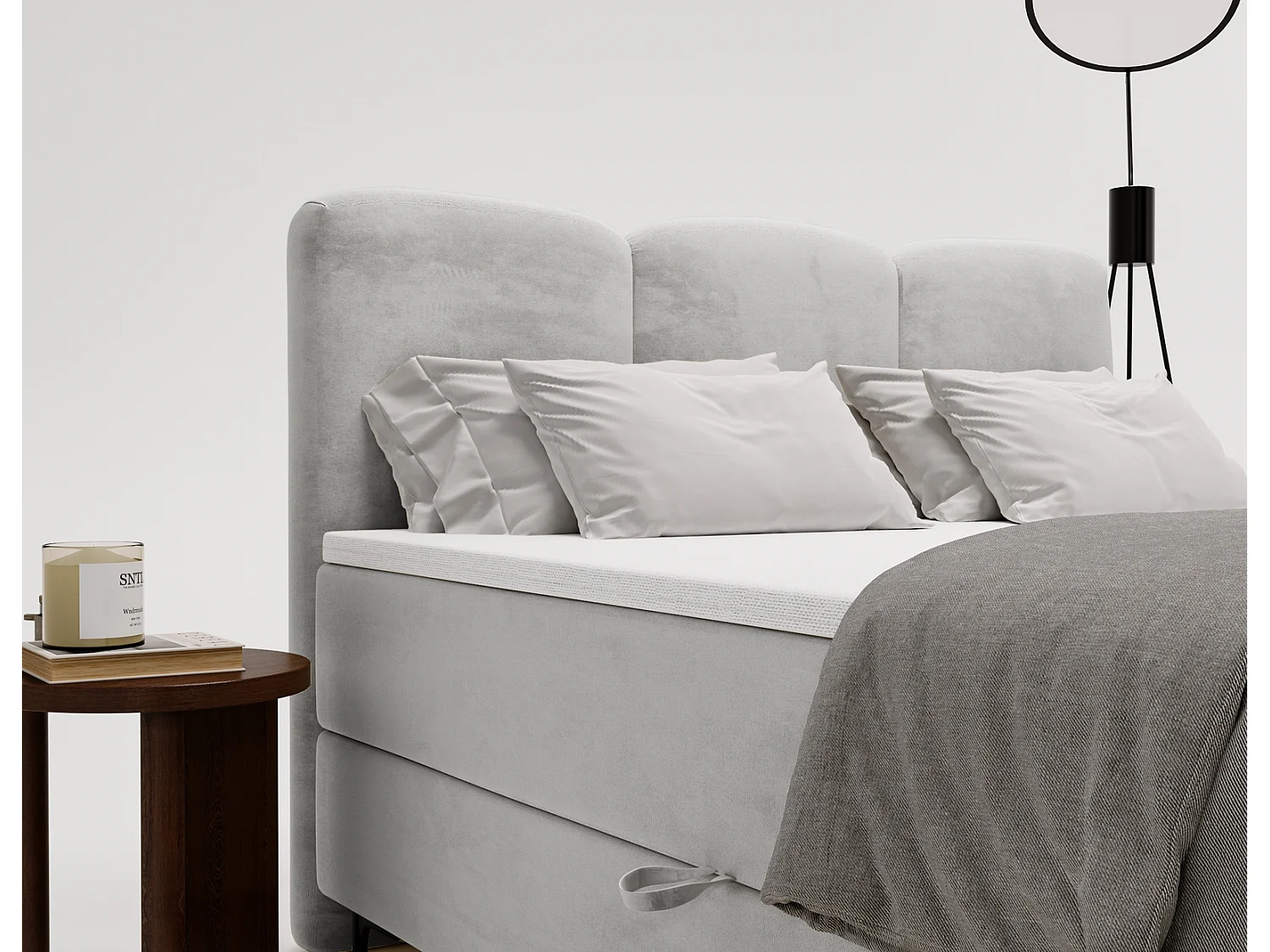 Emporius Malaga Box Lit double 180x200 avec coffre - Lit + matelas + surmatelas, lit adulte 180x200 Gris clair (Magic Velvet 2218)