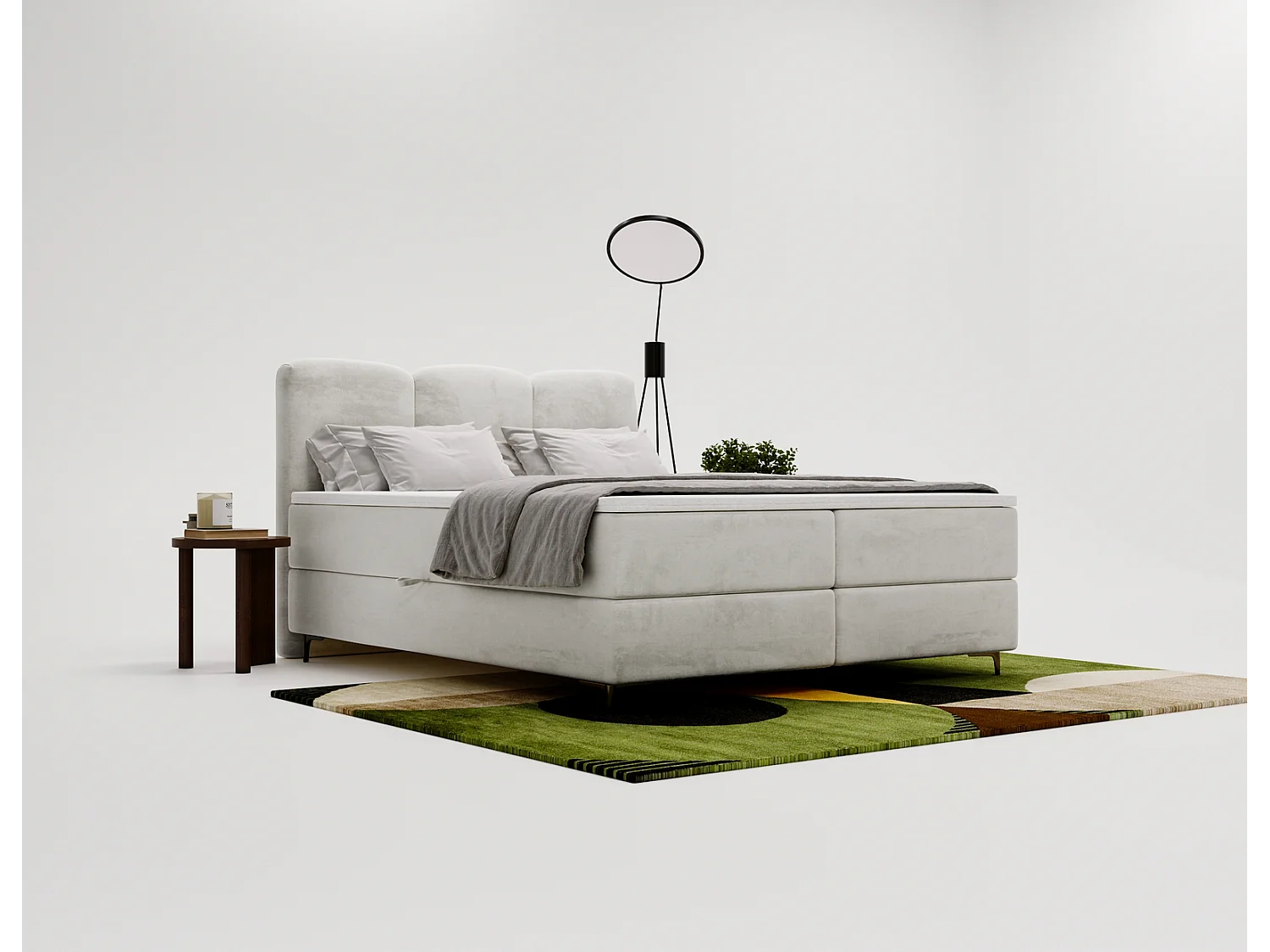 Emporius Malaga Box gestoffeerd bed 180x200 met matras H3 - boxspringbed, bed met opbergruimte en topper - fluweel lichtgrijs (Magic Velvet 2218)