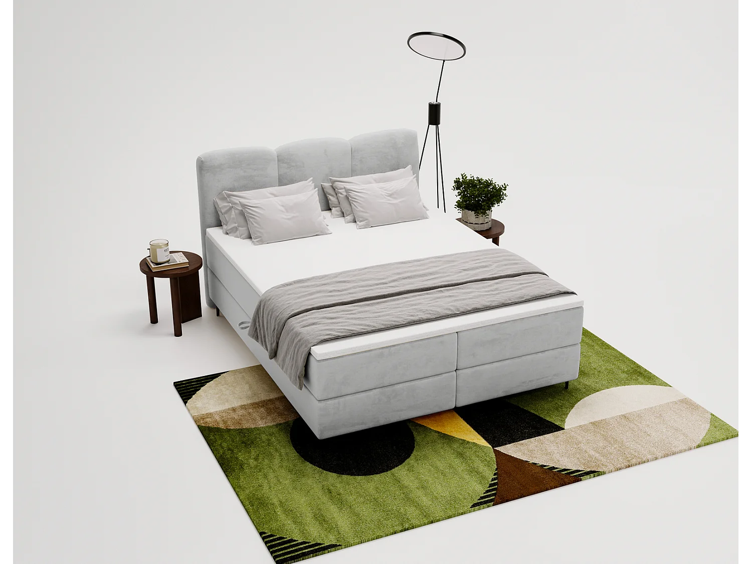 Emporius Malaga Box gestoffeerd bed 180x200 met matras H3 - boxspringbed, bed met opbergruimte en topper - fluweel lichtgrijs (Magic Velvet 2218)