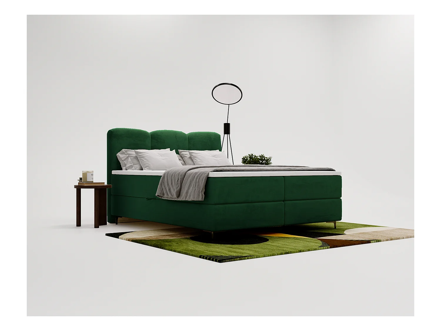 Emporius Malaga Box łóżko kontynentalne z topperem 140x200 - łóżko z dwoma pojemnikami i materacem H3, tkanina aksamitna, zielony (Magic Velvet 2225)