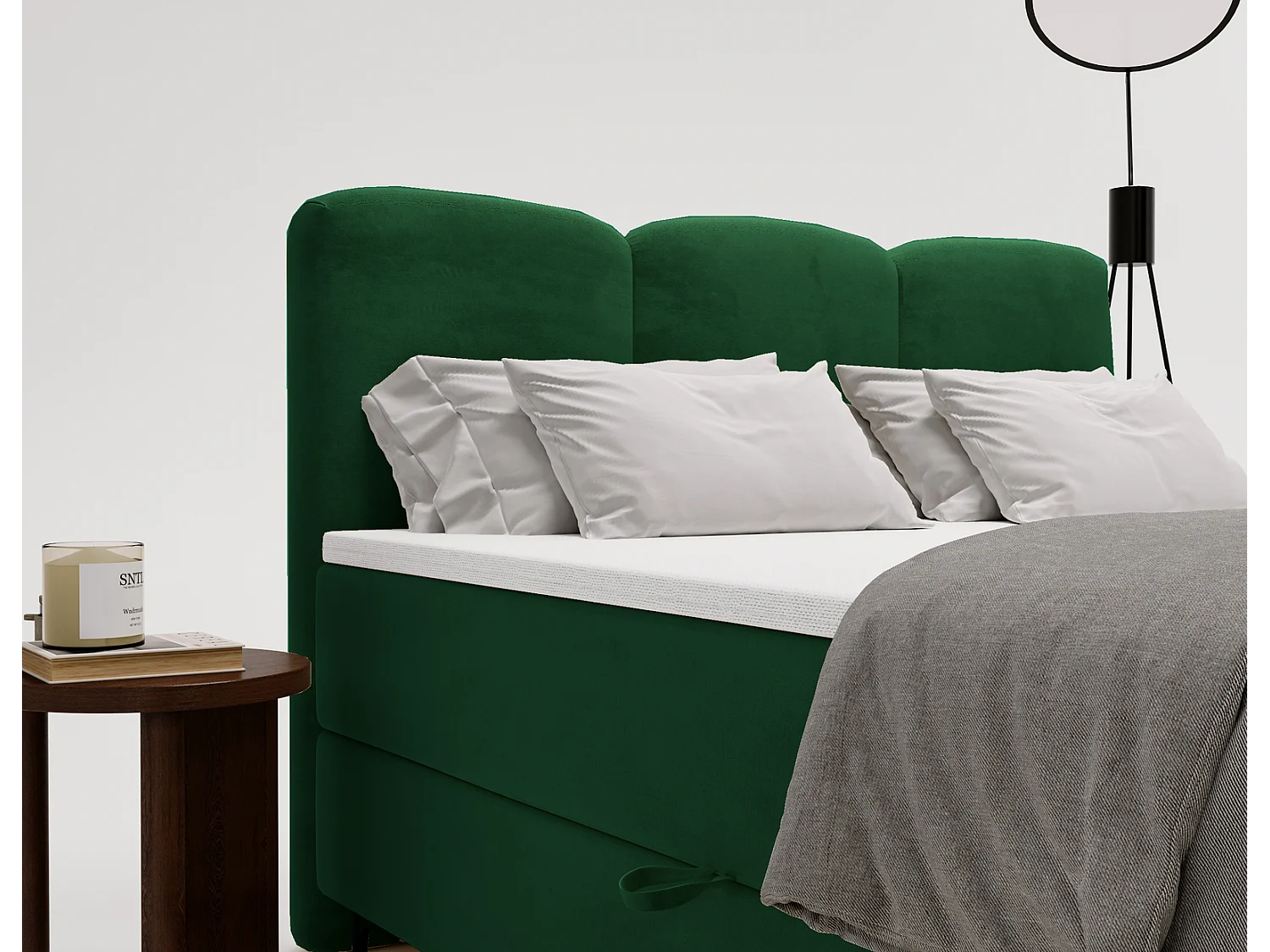 Emporius Malaga Box gestoffeerd bed 140x200 met matras H3 - boxspringbed, bed met opbergruimte en topper - fluweel groen (Magic Velvet 2225)