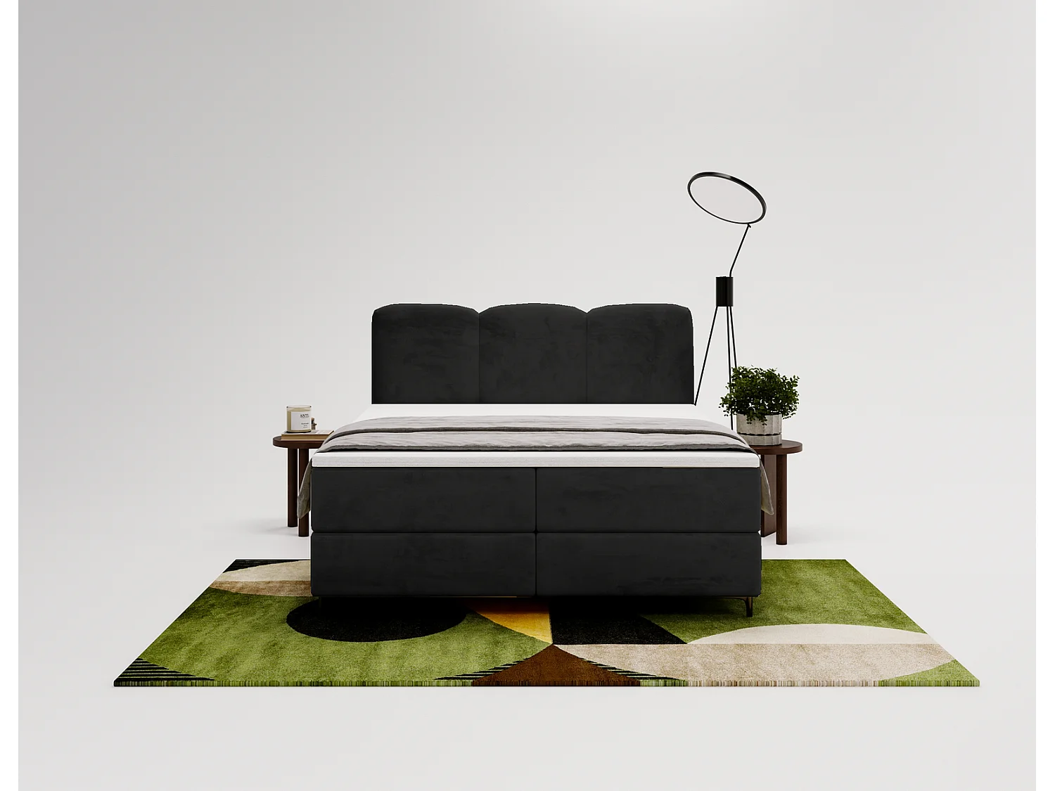 Emporius Malaga Box Lit double 140x200 avec coffre - Lit + matelas + surmatelas, lit adulte 140x200 Noir (Magic Velvet 2219)