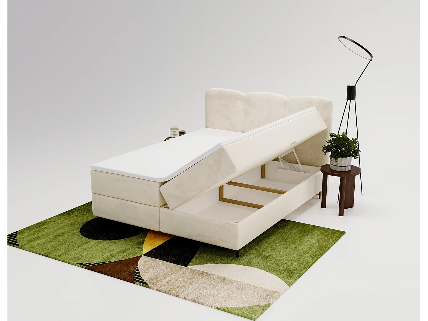 Emporius Malaga Box Lit double 140x200 avec coffre - Lit + matelas + surmatelas, lit adulte 140x200 Noir (Magic Velvet 2219)