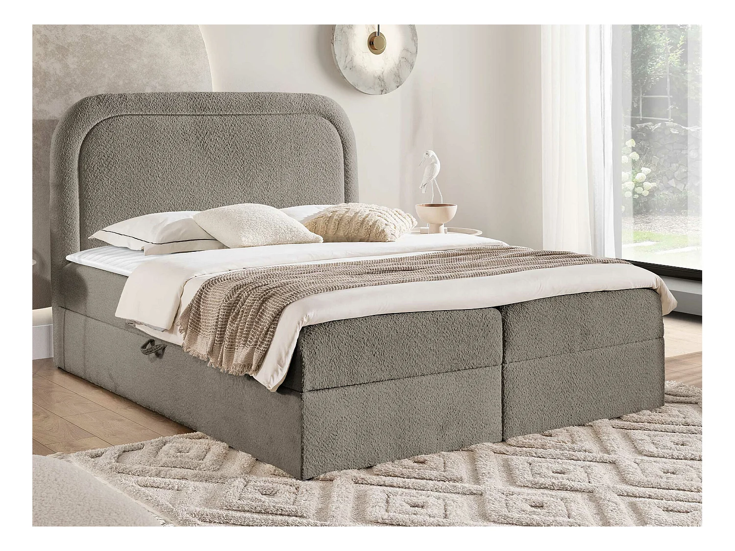 Cama continental Baltimore 197, Continental, Castanho claro, Tecido