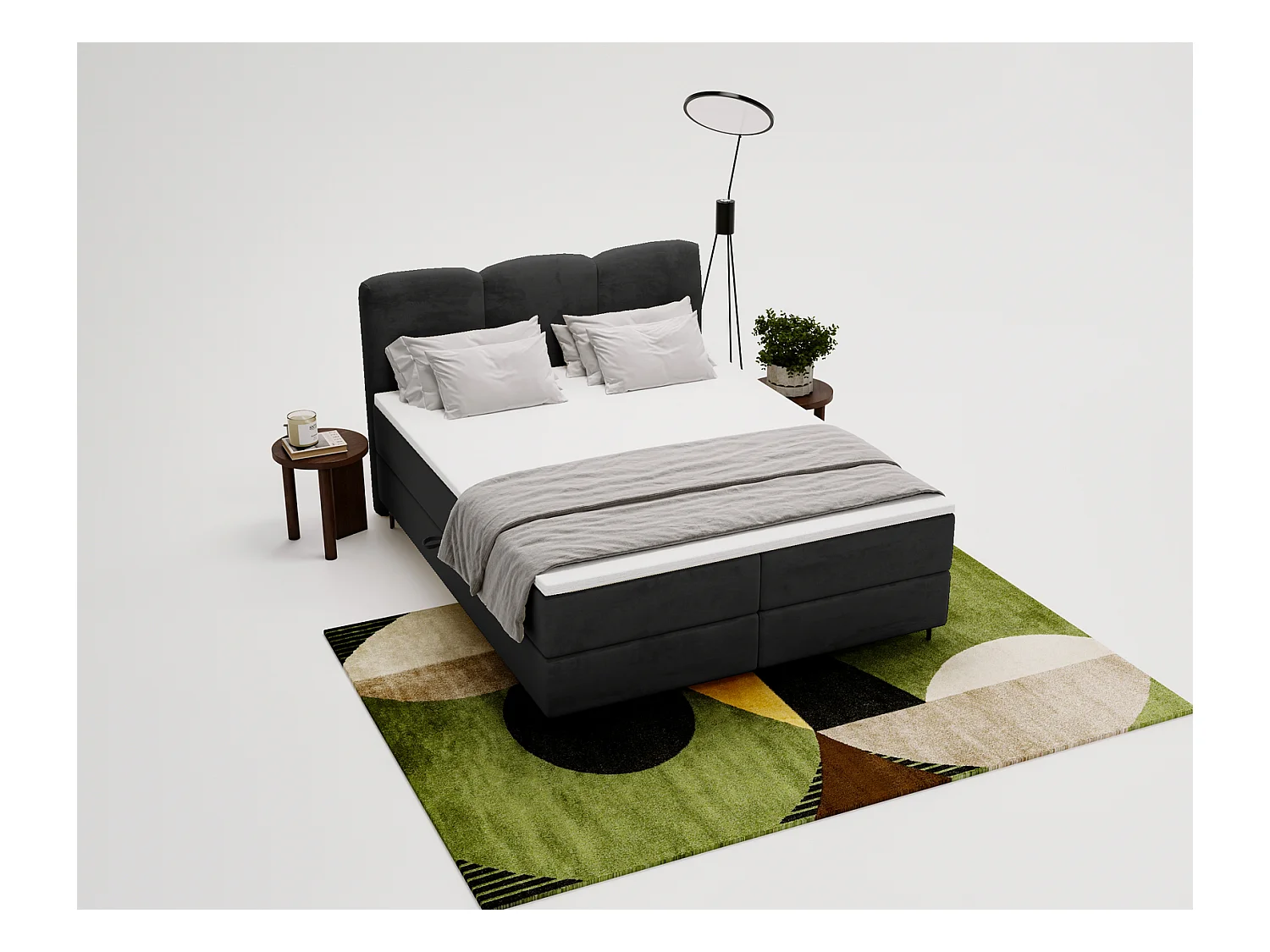 Emporius Malaga Box łóżko kontynentalne z topperem 160x200 - łóżko z dwoma pojemnikami i materacem H3, tkanina aksamitna, czarny (Magic Velvet 2219)