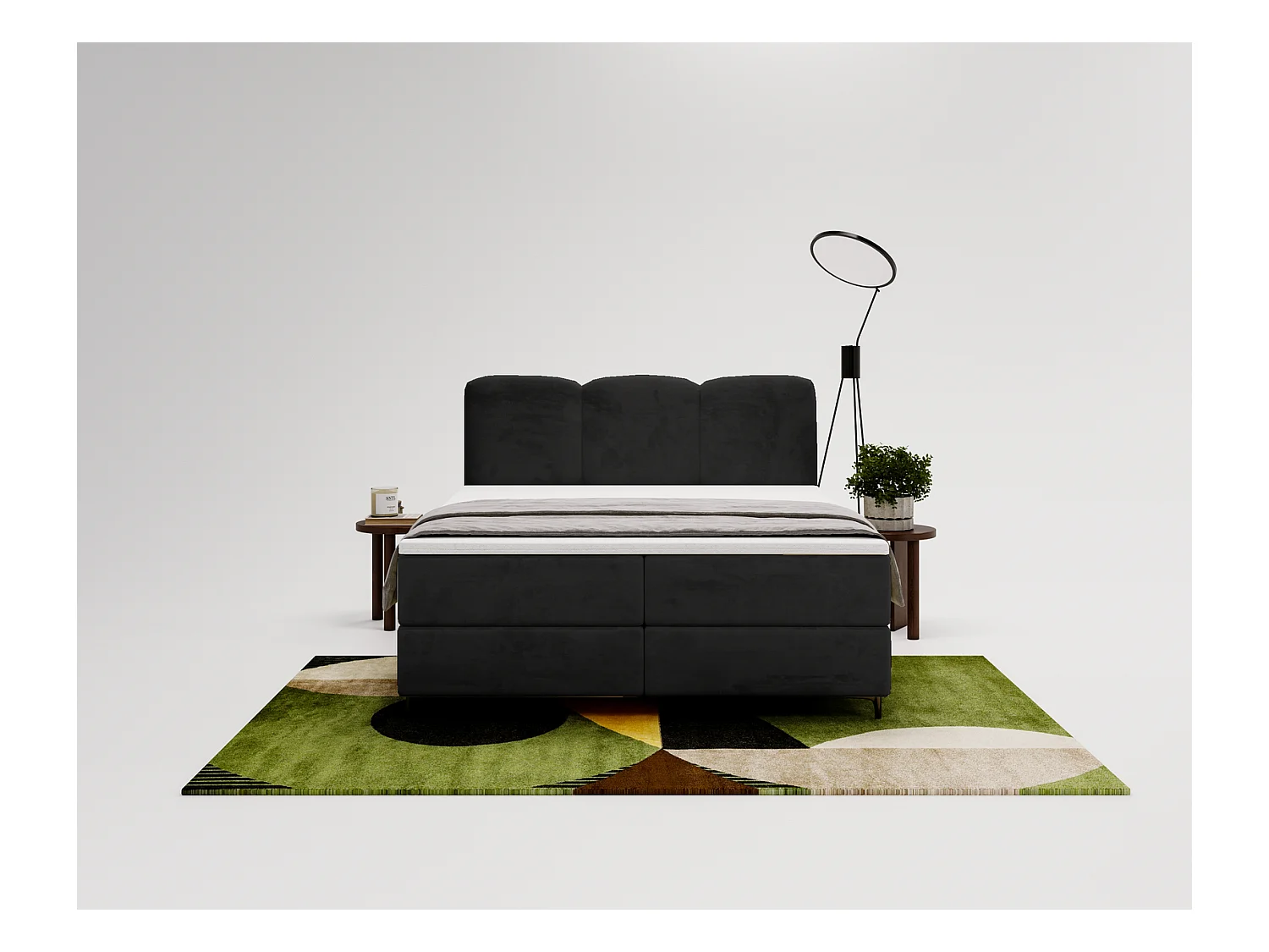 Emporius Malaga Box łóżko kontynentalne z topperem 160x200 - łóżko z dwoma pojemnikami i materacem H3, tkanina aksamitna, czarny (Magic Velvet 2219)