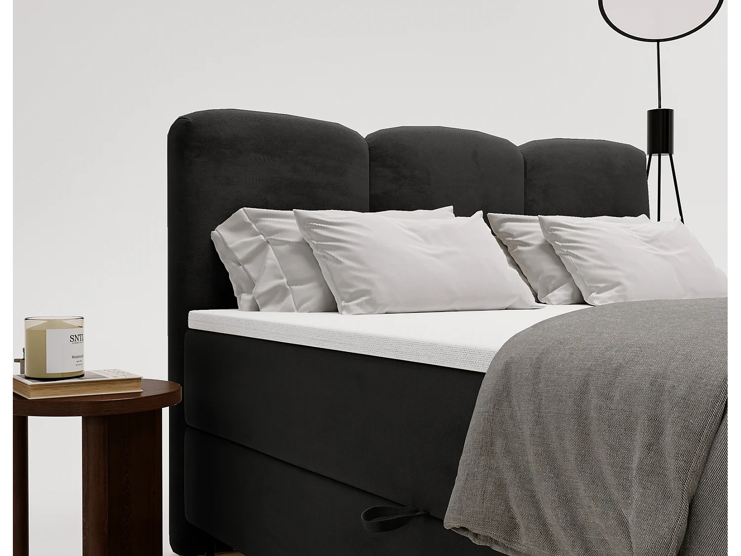 Emporius Malaga Box Lit double 160x200 avec coffre - Lit + matelas + surmatelas, lit adulte 160x200 Noir (Magic Velvet 2219)