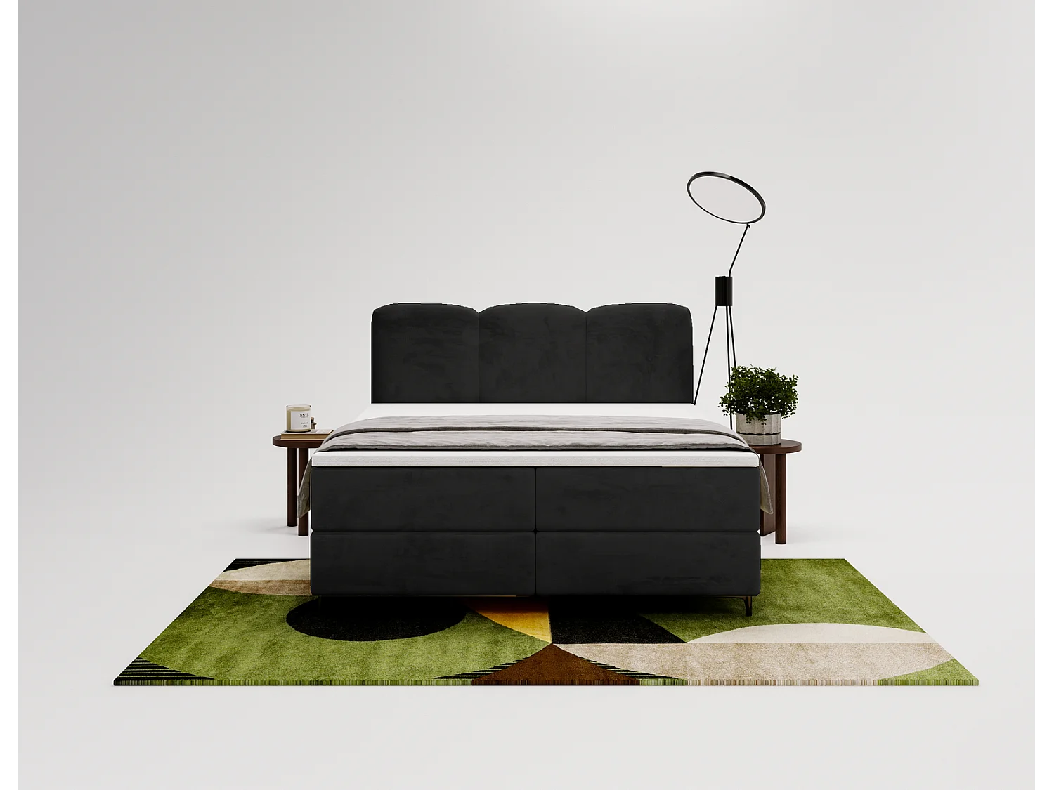 Emporius Malaga Box Lit double 160x200 avec coffre - Lit + matelas + surmatelas, lit adulte 160x200 Noir (Magic Velvet 2219)