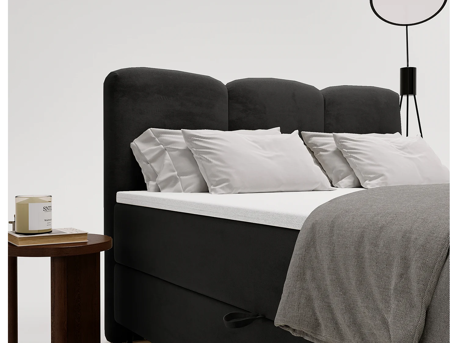 Emporius Malaga Box Lit double 160x200 avec coffre - Lit + matelas + surmatelas, lit adulte 160x200 Noir (Magic Velvet 2219)