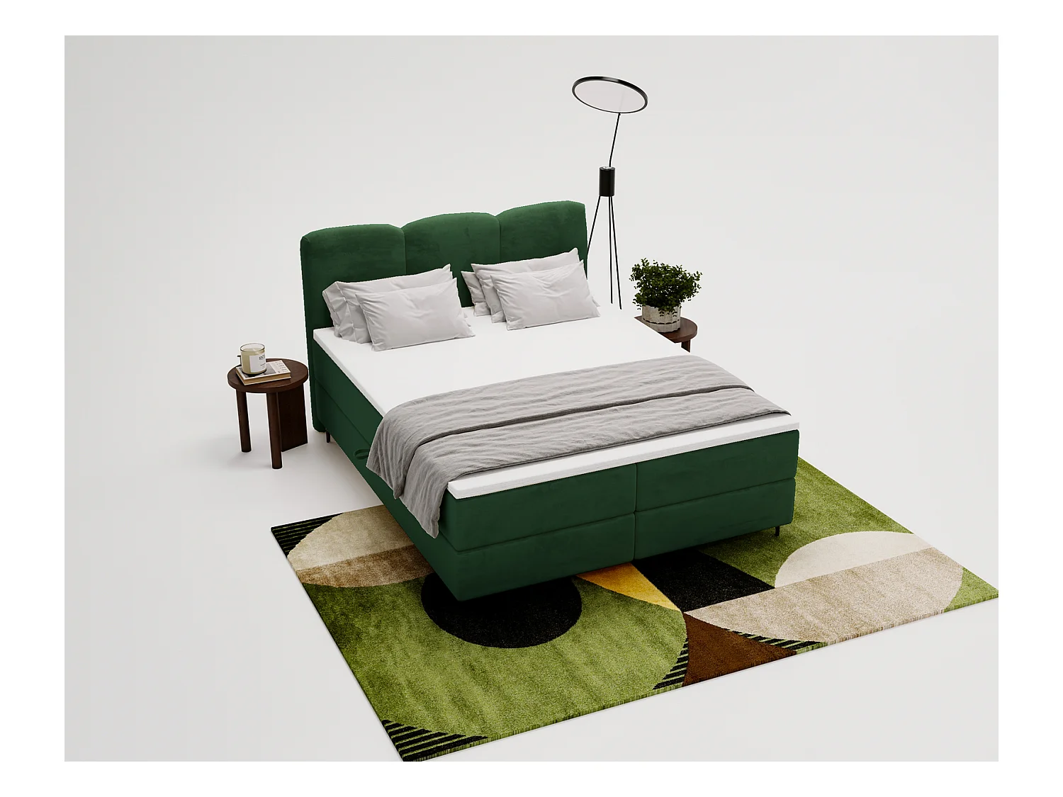 Emporius Malaga Box Lit double 180x200 avec coffre - Lit + matelas + surmatelas, lit adulte 180x200 Vert (Magic Velvet 2225)