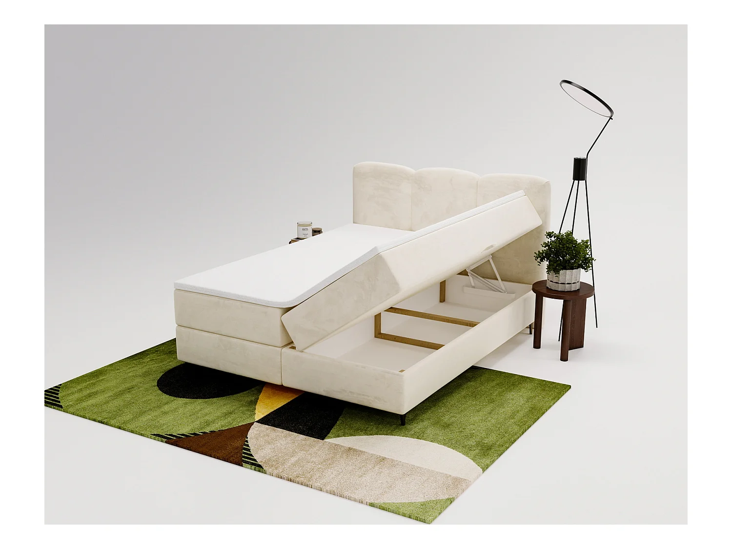 Emporius Malaga Box Lit double 180x200 avec coffre - Lit + matelas + surmatelas, lit adulte 180x200 Vert (Magic Velvet 2225)