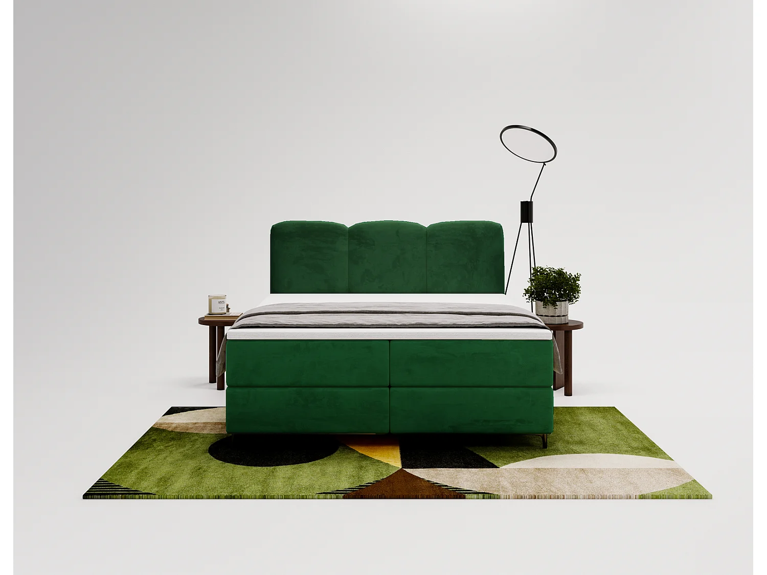 Emporius Malaga Box Lit double 180x200 avec coffre - Lit + matelas + surmatelas, lit adulte 180x200 Vert (Magic Velvet 2225)