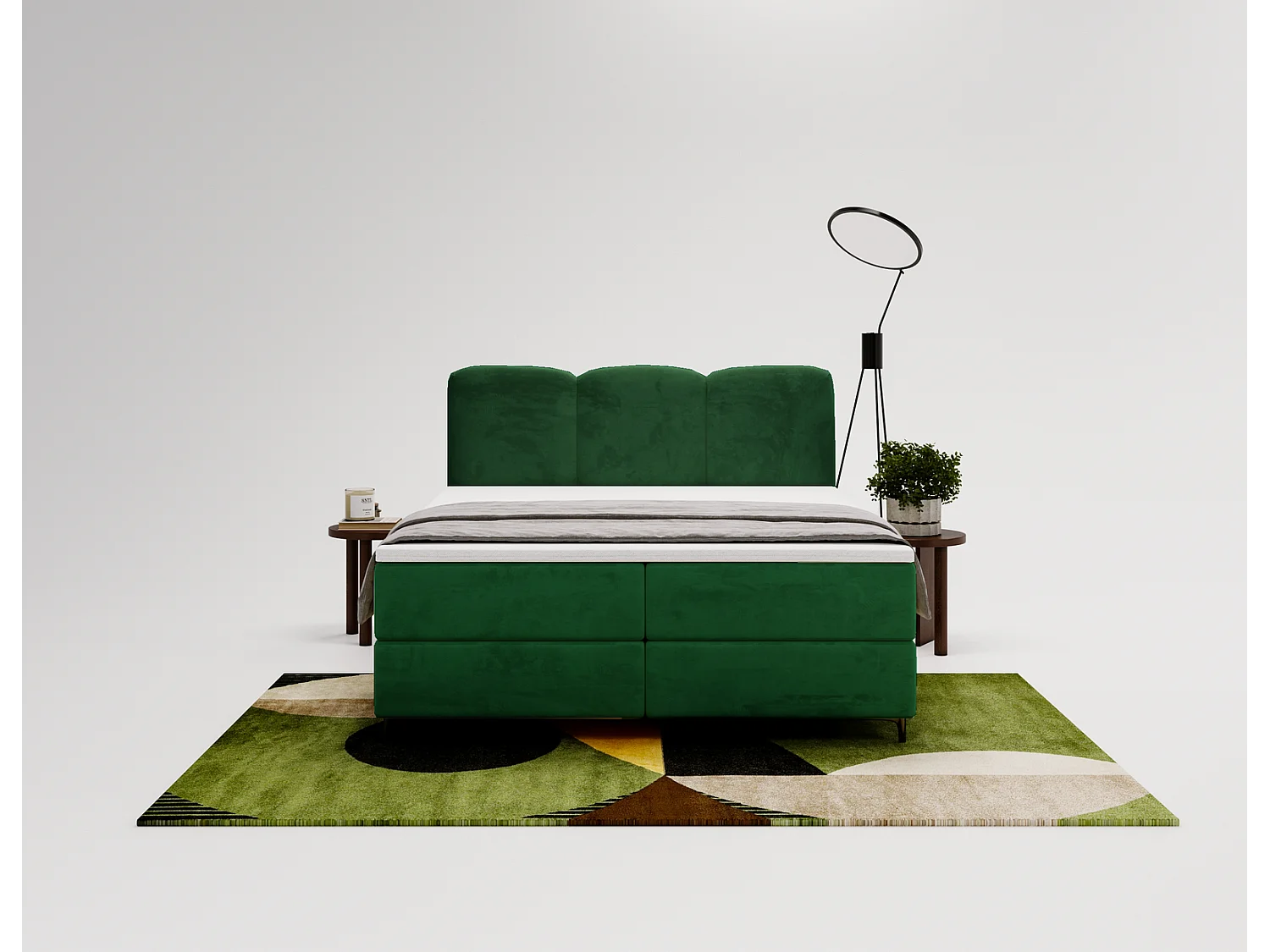 Emporius Malaga Box Lit double 180x200 avec coffre - Lit + matelas + surmatelas, lit adulte 180x200 Vert (Magic Velvet 2225)