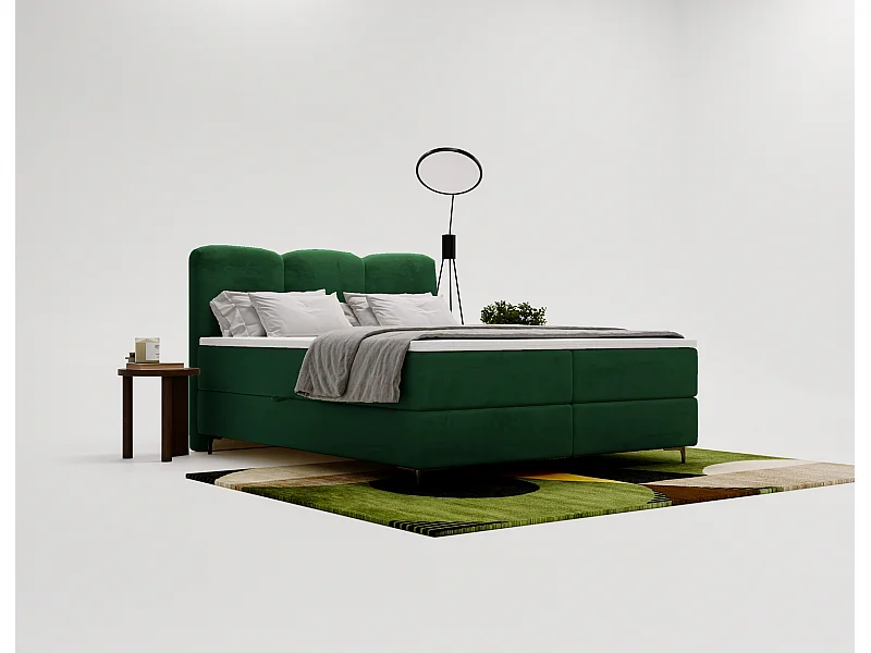Emporius Malaga Box gestoffeerd bed 180x200 met matras H3 - boxspringbed, bed met opbergruimte en topper - fluweel groen (Magic Velvet 2225)